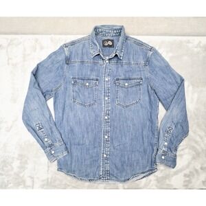 Cheap Monday Pearl Snap Long Sleeve Faded Denim Cotton Shirt Men's Size Small